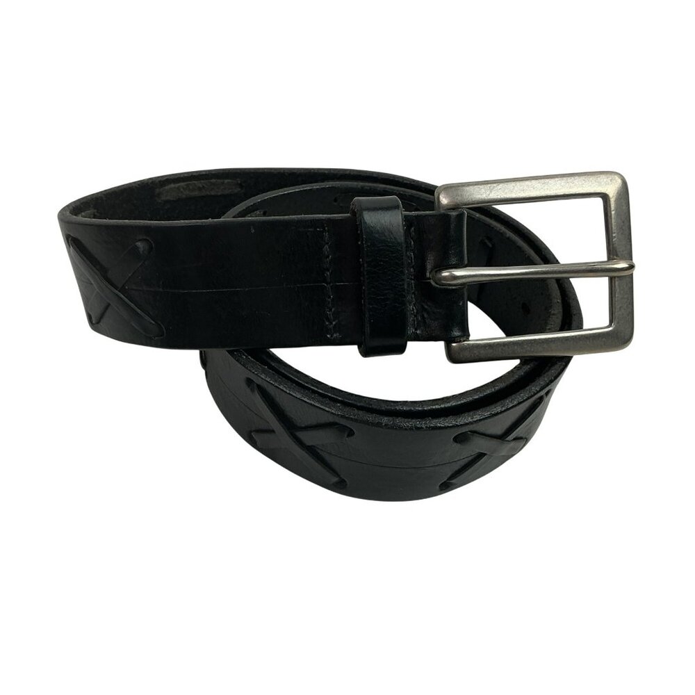 Life Styled Genuine Leather Belt Mens 32 Silver Buckle & Decorative X Lacing